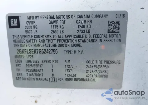 2016 GMC Terrain Sle-1 z USA, uszkodzony, nr VIN 2GKFLSEK7G6242796